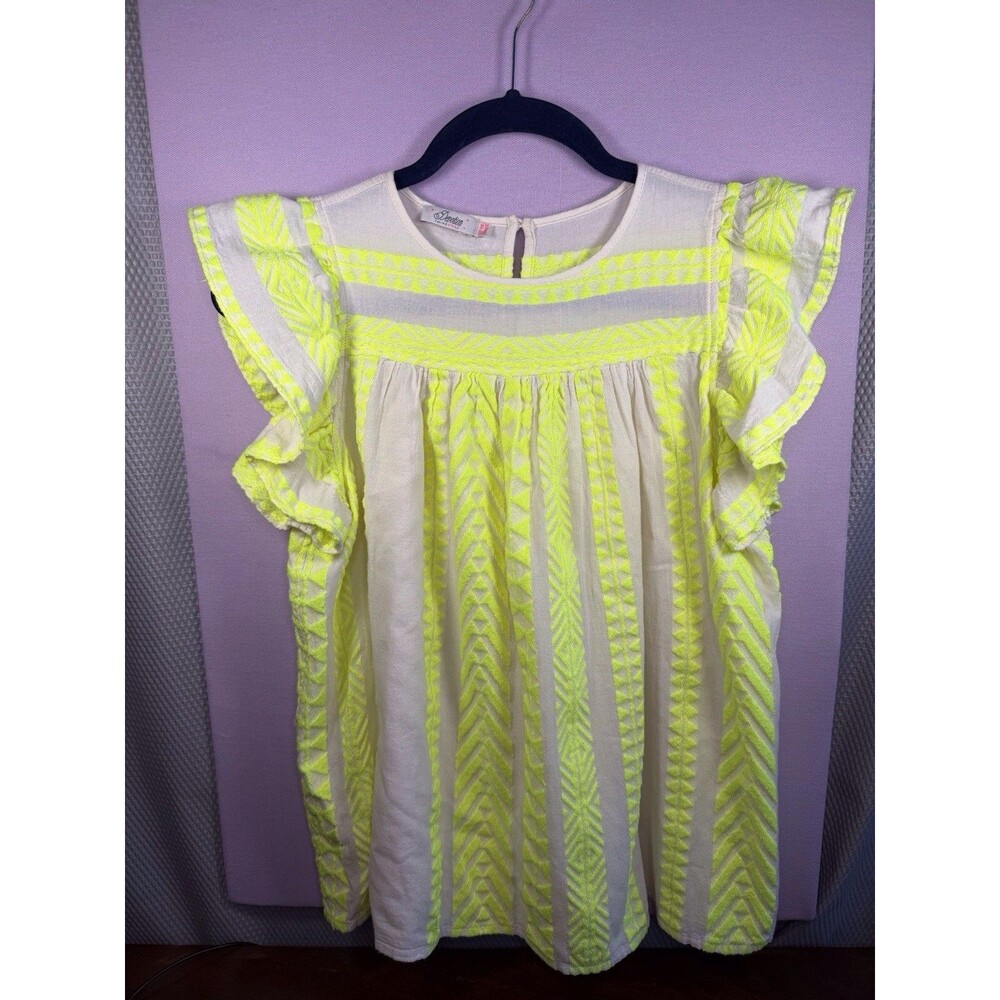 Devotion Twins Sxinousa Blouse Neon Yellow & White Size 12/14